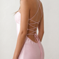 Women's Sylvie sequined slip maxi dress featuring a sparkling sweetheart bodice with ruched twist detail, adjustable halter tie neckline, lace-up open back, satin floor-length skirt with a side split, perfect for weddings, black-tie events and formal evening occasions.