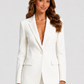 Women's tailored blazer and wide-leg trouser co-ord set featuring a structured notched lapel blazer and fluid wide-leg trousers in a refined neutral tone.