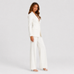 Women's tailored blazer and wide-leg trouser co-ord set featuring a structured notched lapel blazer and fluid wide-leg trousers in a refined neutral tone.