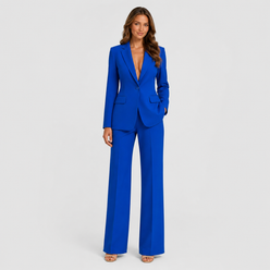 Women's tailored blazer and wide-leg trouser co-ord set featuring a structured notched lapel blazer and fluid wide-leg trousers in a refined neutral tone.