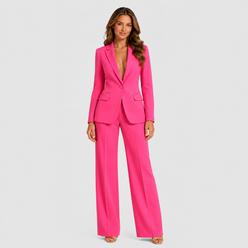 Women's tailored blazer and wide-leg trouser co-ord set featuring a structured notched lapel blazer and fluid wide-leg trousers in a refined neutral tone.