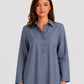 Women's cotton blend maxi shirt dress with tiered skirt, long sleeves, relaxed fit, and flowing silhouette for elegant summer styling.