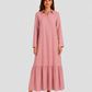Women's cotton blend maxi shirt dress with tiered skirt, long sleeves, relaxed fit, and flowing silhouette for elegant summer styling.