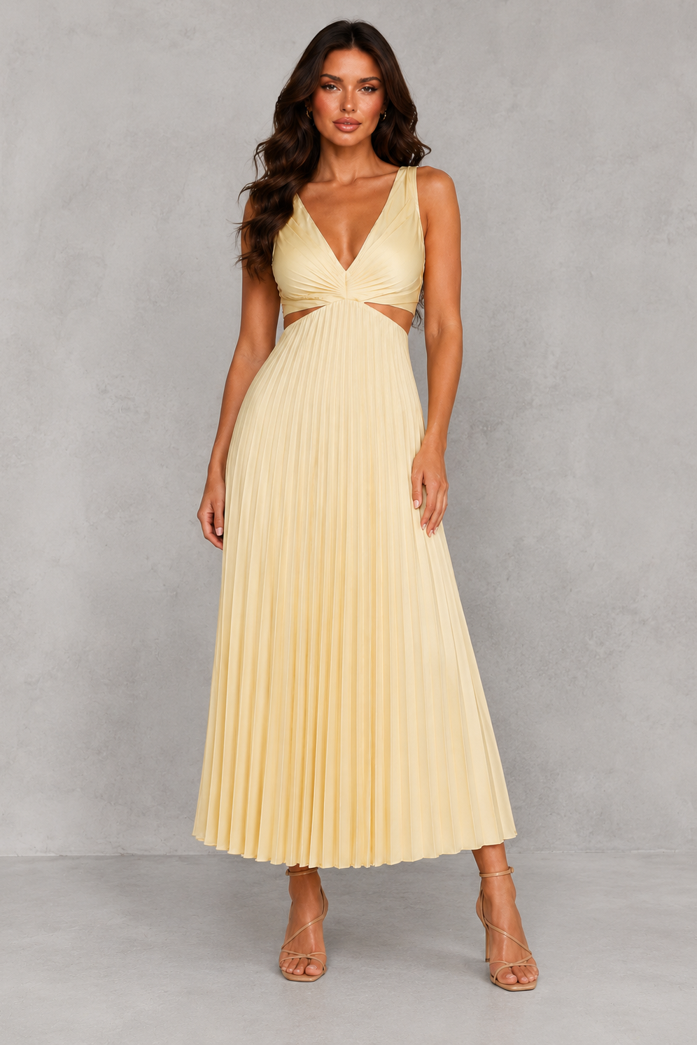Women’s V-Neck Pleated Midi Dress – By Hayley