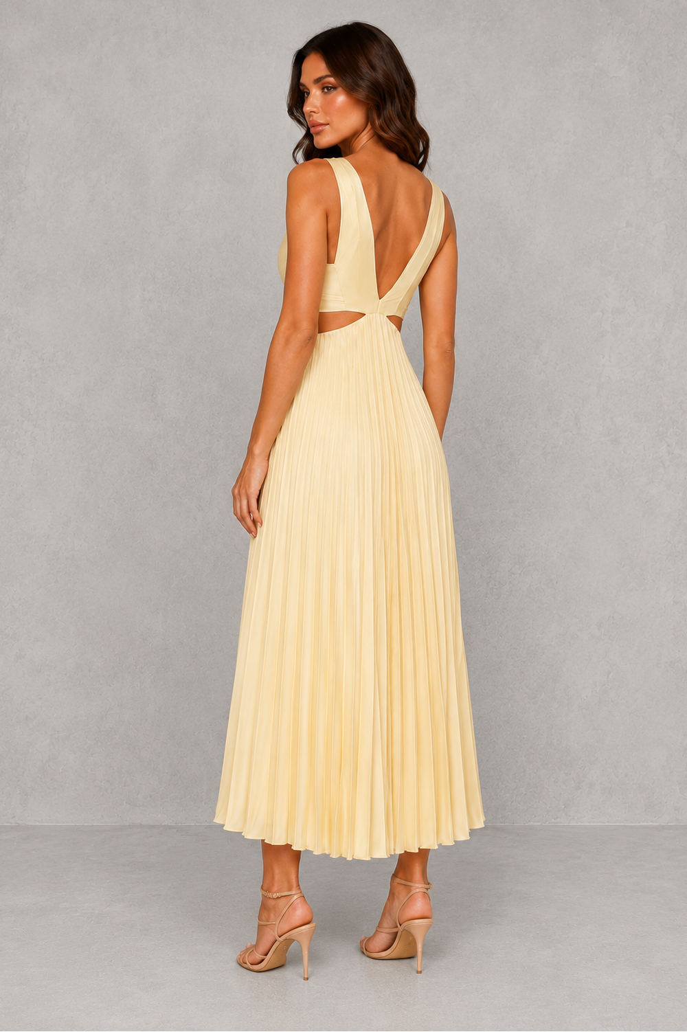 Women’s V-Neck Pleated Midi Dress – By Hayley