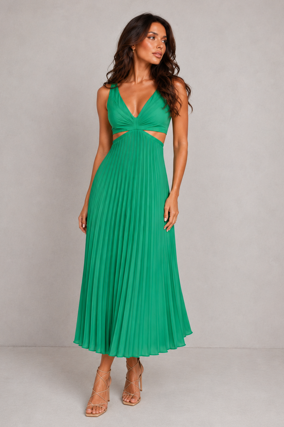 Women’s V-Neck Pleated Midi Dress – By Hayley