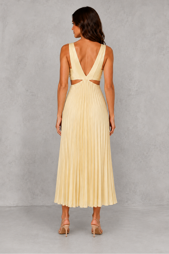 Women’s V-Neck Pleated Midi Dress – By Hayley