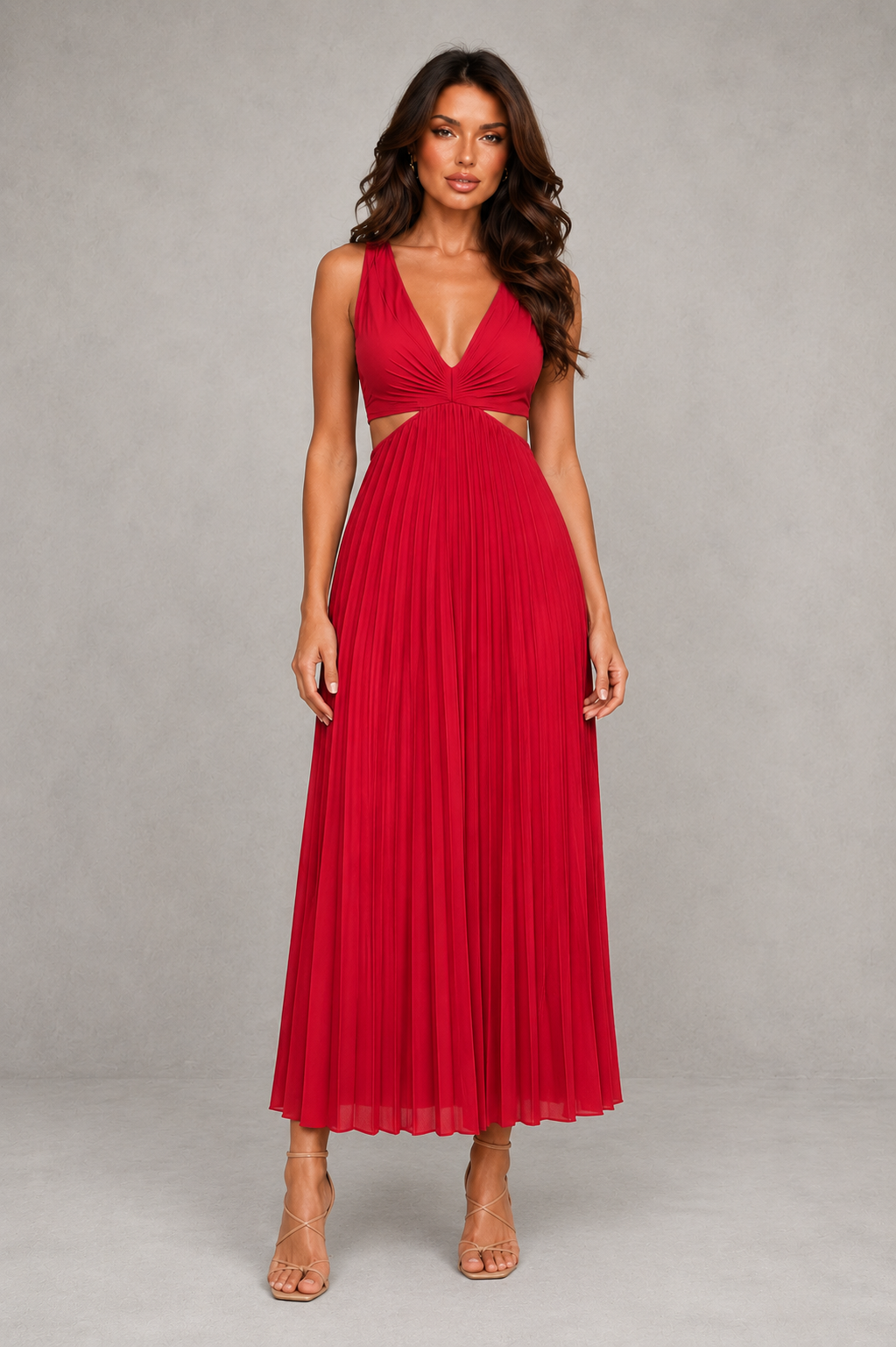 Women’s V-Neck Pleated Midi Dress – By Hayley