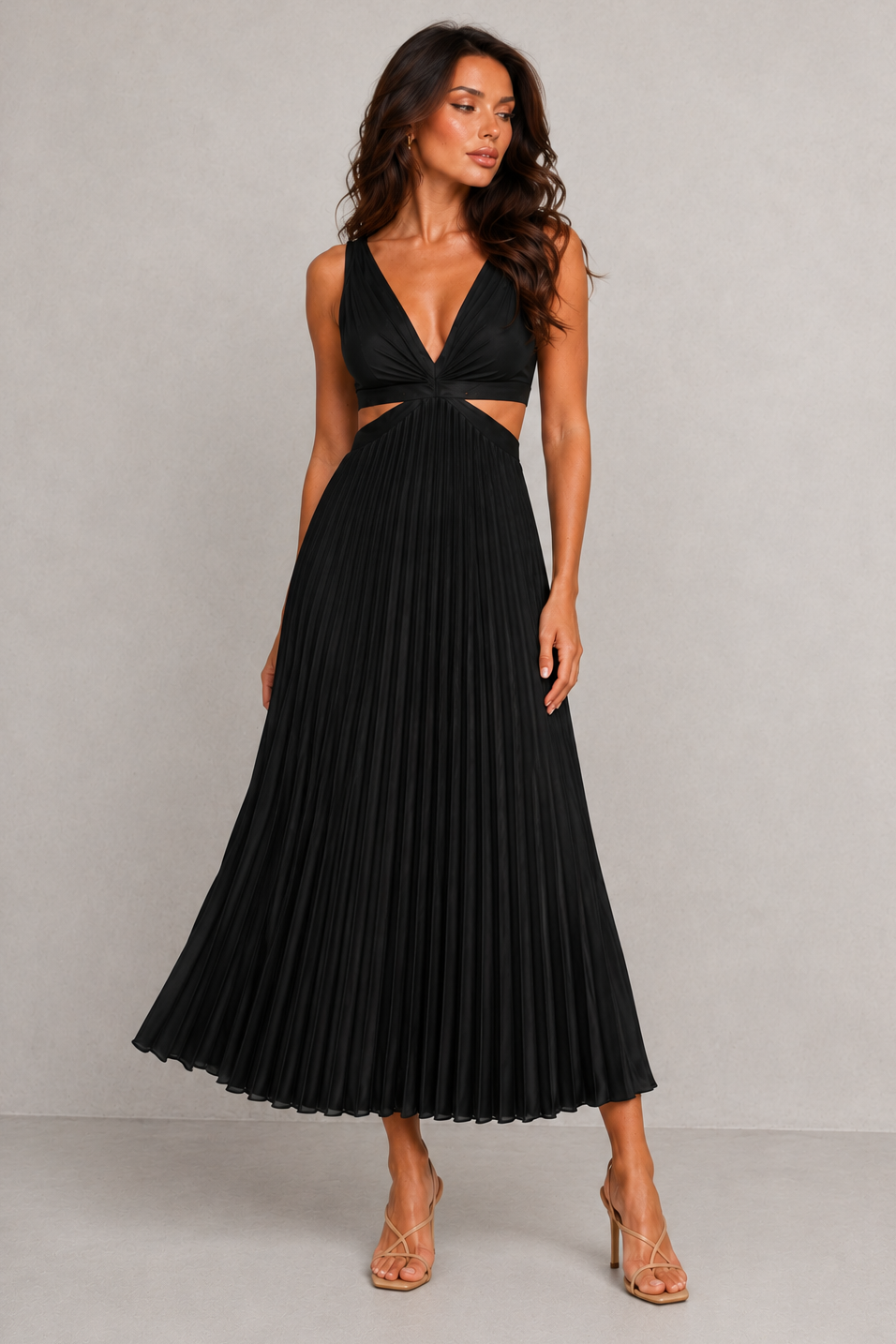 Women’s V-Neck Pleated Midi Dress – By Hayley