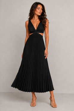Women’s V-Neck Pleated Midi Dress – By Hayley