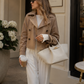 Women’s Vintage Cropped Trench Coat with Double-Breasted Front