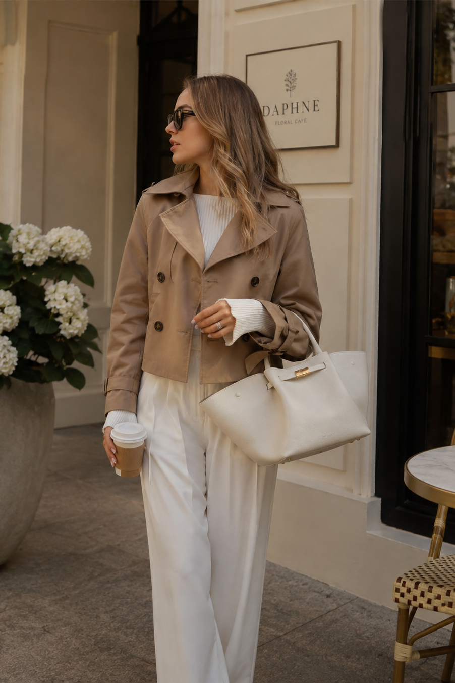 Women’s Vintage Cropped Trench Coat with Double-Breasted Front