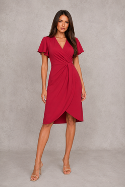 Women’s Wrap Midi Dress with V-Neck for Evening & Occasion Wear