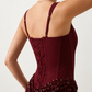 Women's Zehnia sequined basque waist mini dress featuring a structured corset bodice with boning, square neckline, wide adjustable straps, draped sequin mini skirt, lace-up back and flattering fitted silhouette, perfect for parties, cocktail evenings and special occasions.