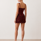 Women's Zehnia sequined basque waist mini dress featuring a structured corset bodice with boning, square neckline, wide adjustable straps, draped sequin mini skirt, lace-up back and flattering fitted silhouette, perfect for parties, cocktail evenings and special occasions.