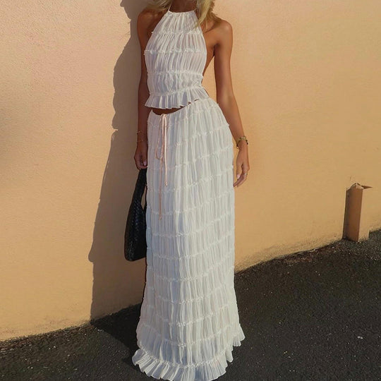 Odalys™ | Boho Ruched Halter Backless Maxi Set
