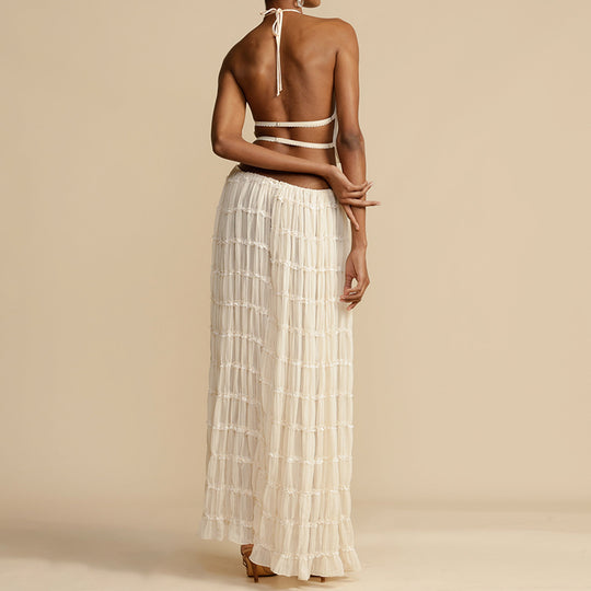Odalys™ | Boho Ruched Halter Backless Maxi Set