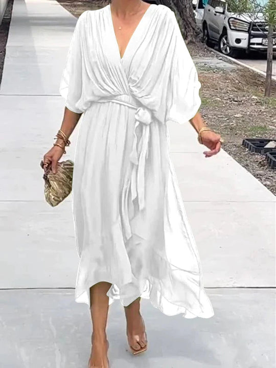 Thyra -  V Neck Midi Dress