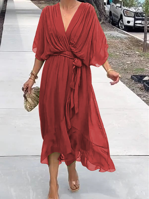 Thyra -  V Neck Midi Dress