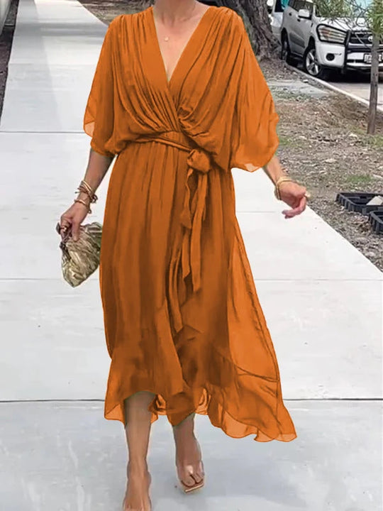 Thyra -  V Neck Midi Dress