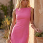 Maraea fitted sleeveless mini dress with a boat neckline, structured sheath silhouette, smooth finish, straight mini hem, and center back zip closure.