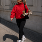 Women’s Red Turtleneck Zip-Up Jacket with Long Sleeves for Casual & Streetwear