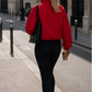 Women’s Red Turtleneck Zip-Up Jacket with Long Sleeves for Casual & Streetwear