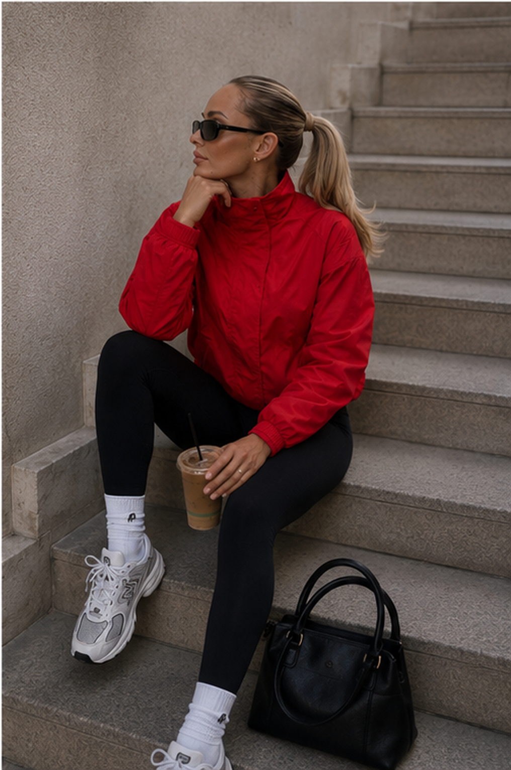 Women’s Red Turtleneck Zip-Up Jacket with Long Sleeves for Casual & Streetwear
