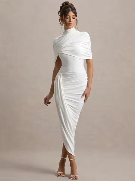 Sunshine - Asymmetric Twisted Cape Maxi Dress