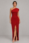 Women's Asymmetric Clean Neck Maxi Dress – Red