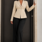Women’s Beige Tailored Blazer with Single-Button Closure