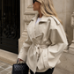 Women’s Belted Cropped Trench Coat with Long Sleeves for Casual & Smart Wear