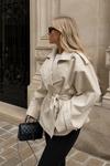 Women’s Belted Cropped Trench Coat with Long Sleeves for Casual & Smart Wear