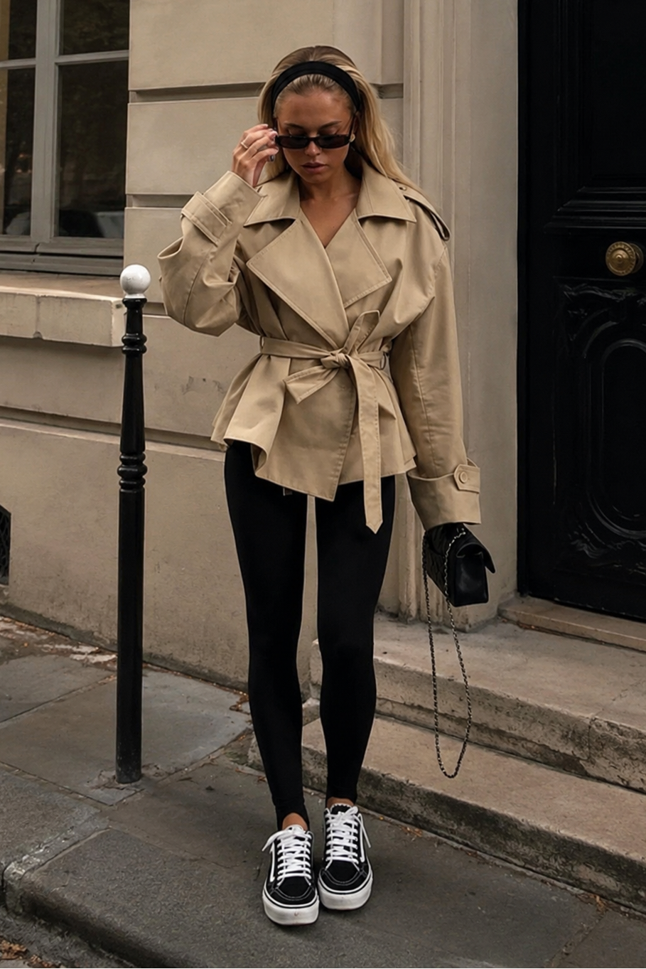 Women’s Belted Cropped Trench Coat with Long Sleeves for Casual & Smart Wear