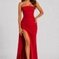 Women’s Strapless Ruched Maxi Dress with Thigh Split for Formal & Evening Wear