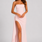 Women’s Strapless Ruched Maxi Dress with Thigh Split for Formal & Evening Wear