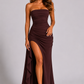 Women’s Strapless Ruched Maxi Dress with Thigh Split for Formal & Evening Wear