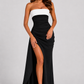 Women’s Strapless Ruched Maxi Dress with Thigh Split for Formal & Evening Wear