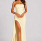 Women’s Strapless Ruched Maxi Dress with Thigh Split for Formal & Evening Wear