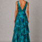 Women’s Chiffon Tiered Maxi Dress with V-Neck