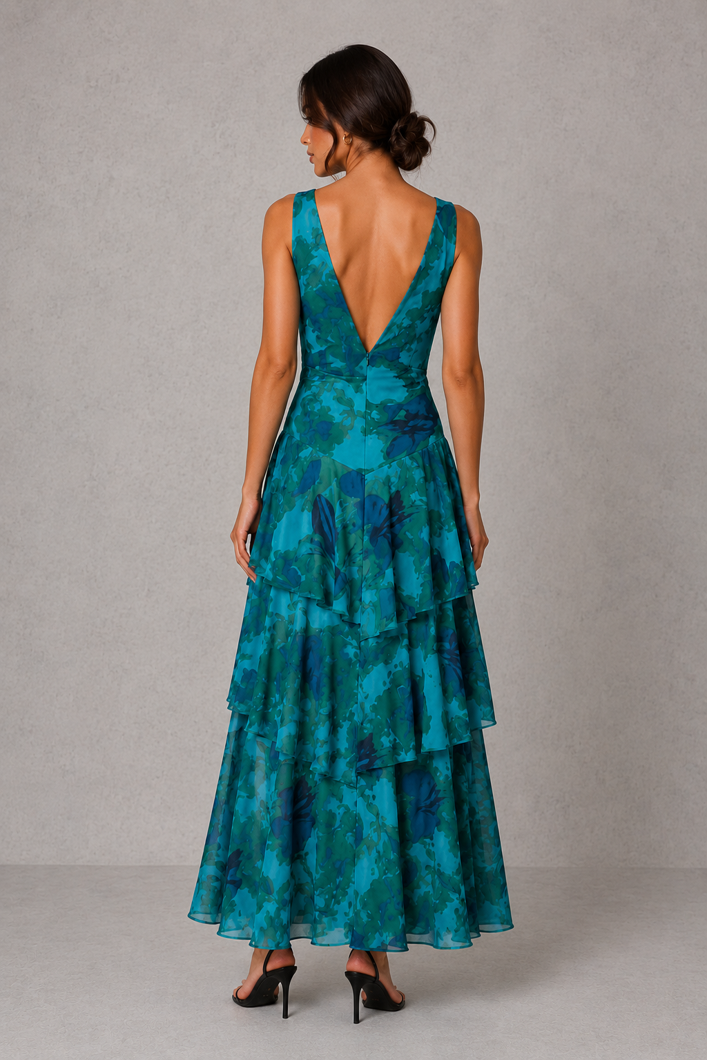 Women’s Chiffon Tiered Maxi Dress with V-Neck