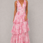 Women’s Chiffon Tiered Maxi Dress with V-Neck