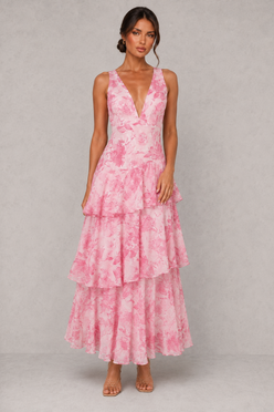 Women’s Chiffon Tiered Maxi Dress with V-Neck