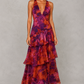 Women’s Chiffon Tiered Maxi Dress with V-Neck