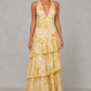 Women’s Chiffon Tiered Maxi Dress with V-Neck