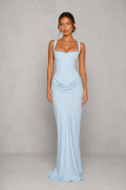 Women's Pleated Corset Maxi Dress - Wedding Guest Formal Evening Dress