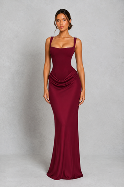 Women's Pleated Corset Maxi Dress - Wedding Guest Formal Evening Dress