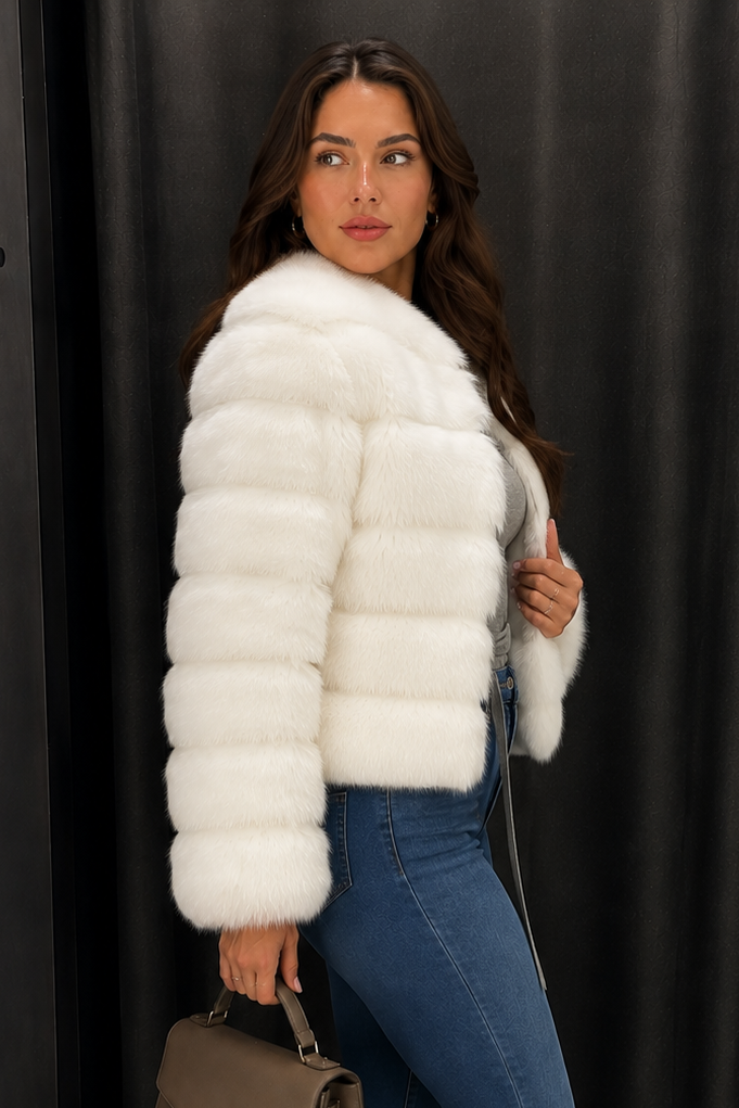 Women’s Cosy Faux Fur Jacket with Plush Finish for Winter & Evening Wear