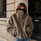 Women’s Cropped Wool Blend Coat with Stand Collar for Autumn & Winter Wear