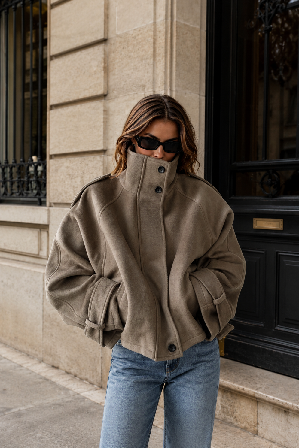 Women’s Cropped Wool Blend Coat with Stand Collar for Autumn & Winter Wear